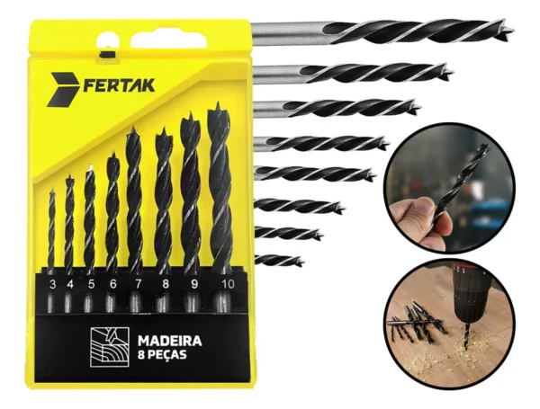 BROCA MADEIRA JOGO COM 8 PECAS FERTAK