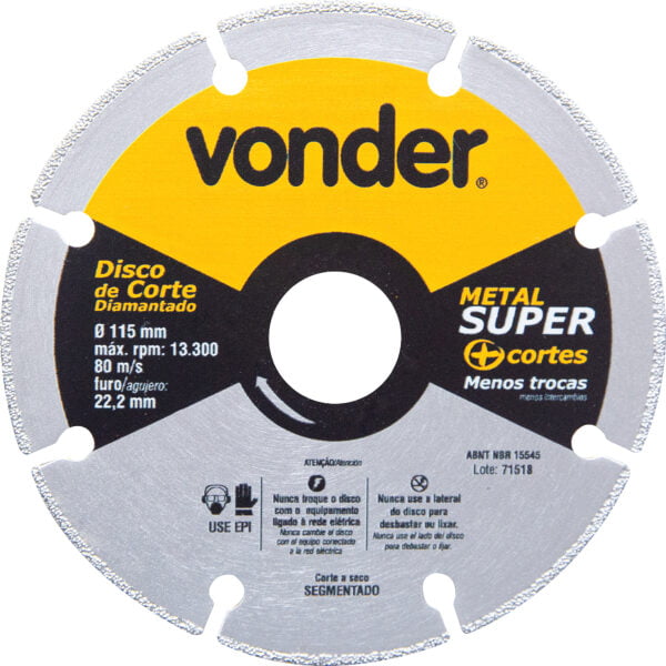 Disco de Corte Diamantado Vonder 115mm: Metal Super - Image 3